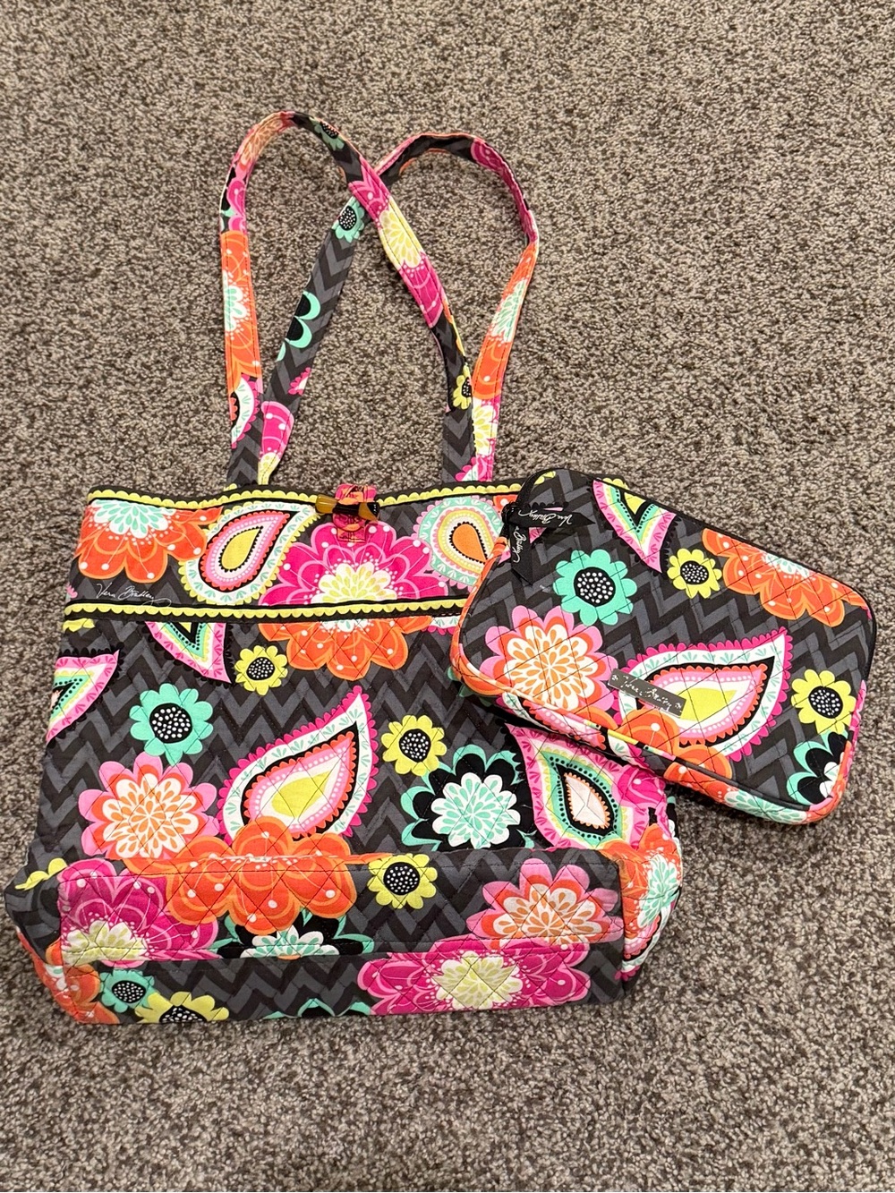 Vera Bradley Quilted Floral Paisley Tote Bag and Kindle Holder, Like New!